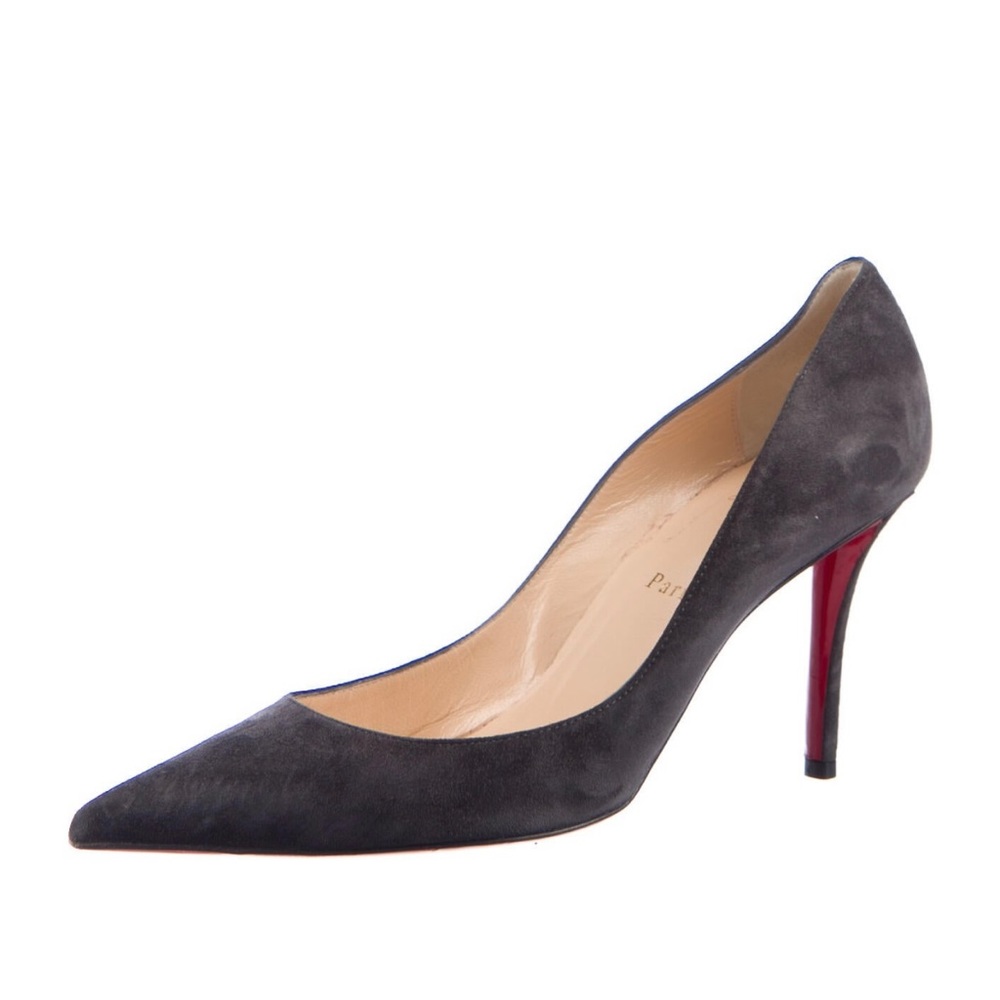 3.75” Christian Louboutin Suede pointed toe pumps
